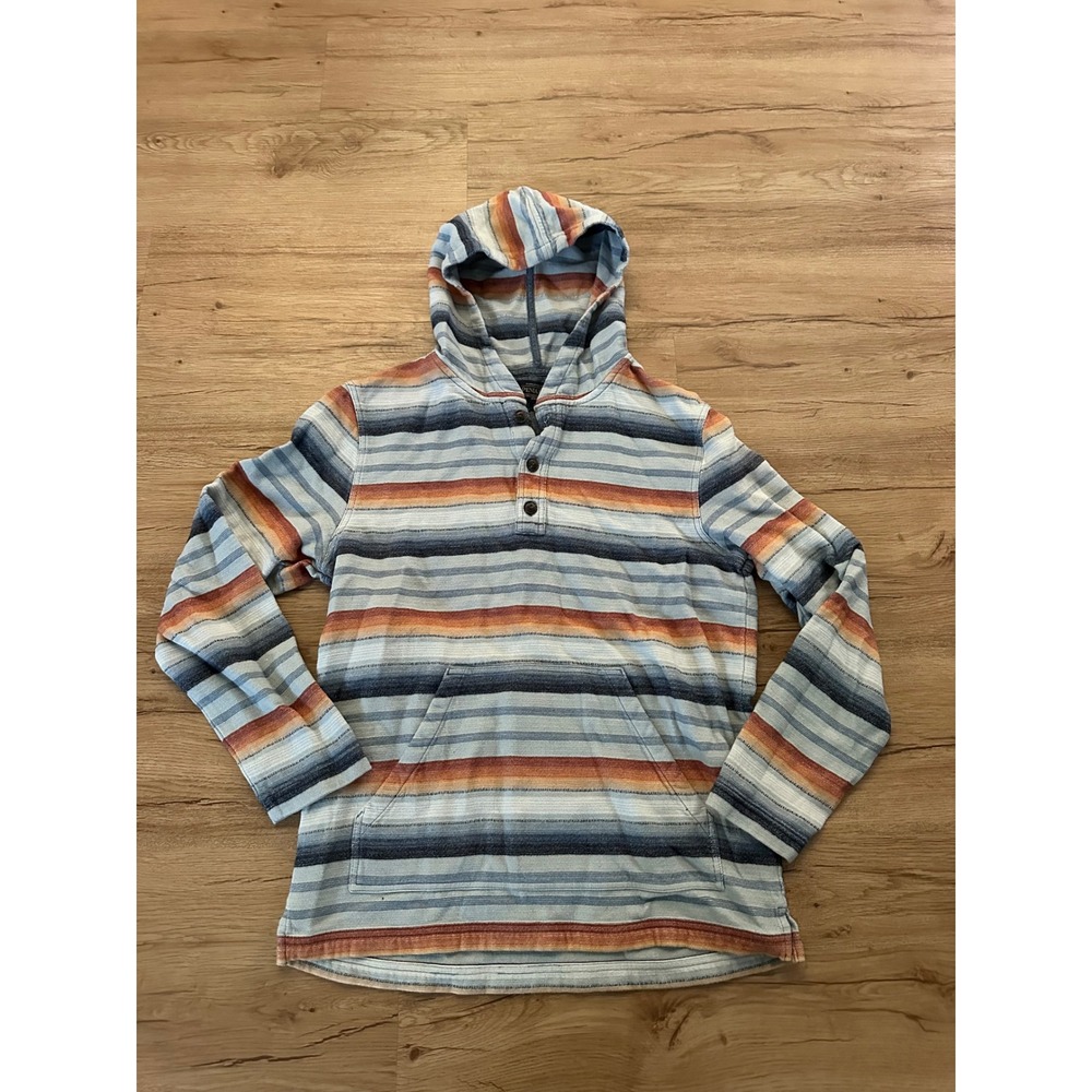 Pendleton Surf Baja Hoodie Men's S Striped Cotton Henley Pullover Blue Orange